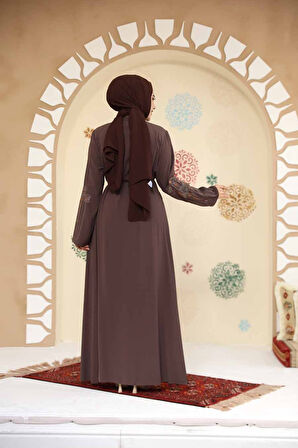 Desenli Koyu Vizon Tesettür Abaya 45302KV