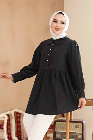 Bebe Yaka Siyah Tesettür Tunik 40691S