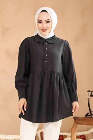 Bebe Yaka Siyah Tesettür Tunik 40691S