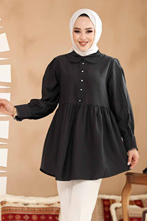 Bebe Yaka Siyah Tesettür Tunik 40691S