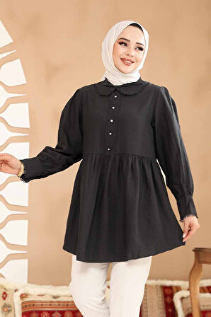 Bebe Yaka Siyah Tesettür Tunik 40691S