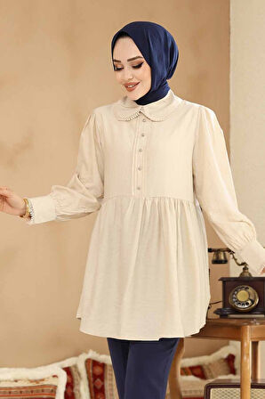 Bebe Yaka Bej Tesettür Tunik 40691BEJ