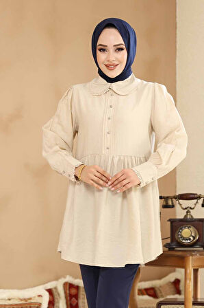 Bebe Yaka Bej Tesettür Tunik 40691BEJ