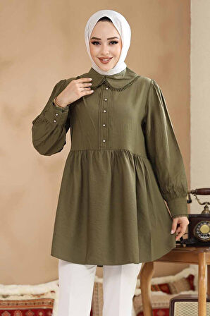 Bebe Yaka Haki Tesettür Tunik 40691HK