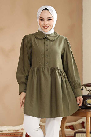 Bebe Yaka Haki Tesettür Tunik 40691HK