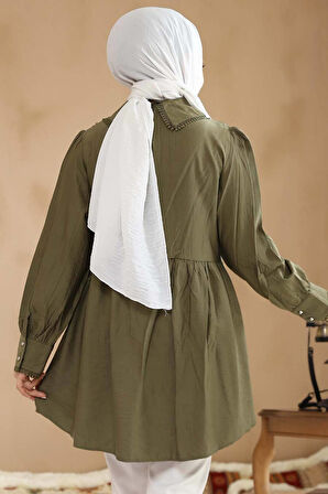 Bebe Yaka Haki Tesettür Tunik 40691HK