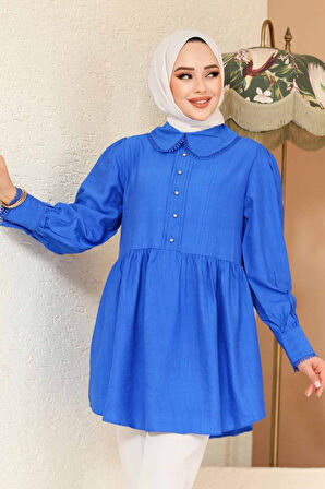 Bebe Yaka Sax Mavisi Tesettür Tunik 40691SX