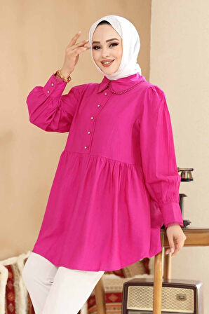 Bebe Yaka Fuşya Tesettür Tunik 40691FU