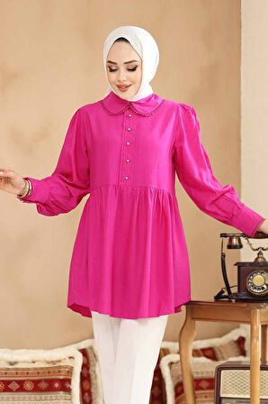 Bebe Yaka Fuşya Tesettür Tunik 40691FU