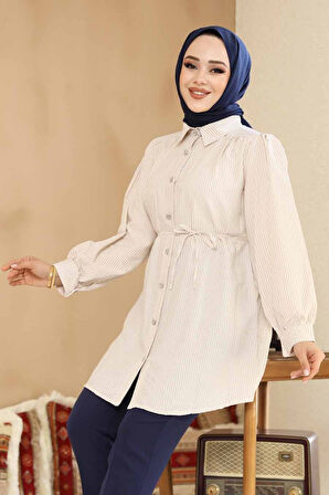 Düğmeli Bej Tesettür Tunik 42421BEJ