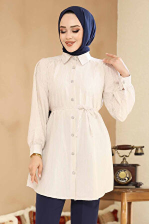 Düğmeli Bej Tesettür Tunik 42421BEJ