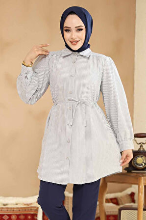 Düğmeli Füme Tesettür Tunik 42421FU