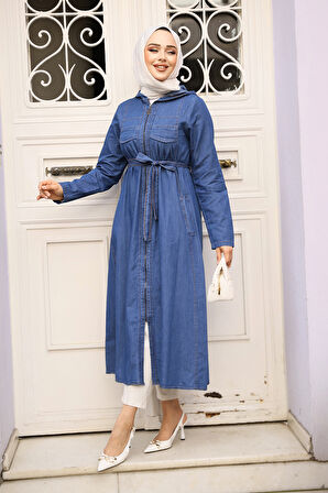 Fermuarlı Lacivert Tesettür Kot Kap 7103L