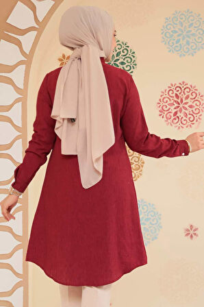 Düğmeli Bordo Tesettür Tunik 11734BR
