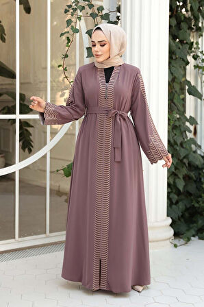 Nakış işlemeli Gül Kurusu Tesettür Abaya 29114GK