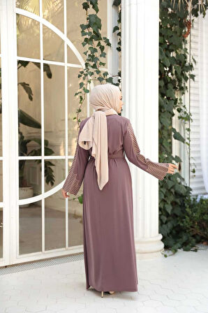 Nakış işlemeli Gül Kurusu Tesettür Abaya 29114GK