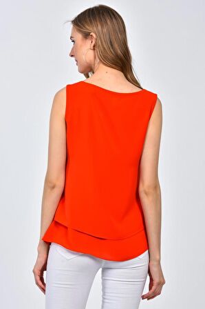 Askılı Kare Yaka Tomurcuk Aksesuarlı ve Astarlı Kırmızı Kadın Tişört