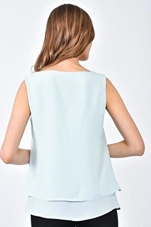 Askılı Kare Yaka Tomurcuk Aksesuarlı ve Astarlı Mint Kadın Tişört