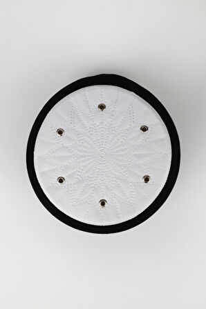 Talebe Sarığı - Siyah Kumaş - Beyaz Takke - Düz Sarım - Kuş Gözü - 5 metre