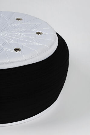 Talebe Sarığı - Siyah Kumaş - Beyaz Takke - Düz Sarım - Kuş Gözü - 5 metre