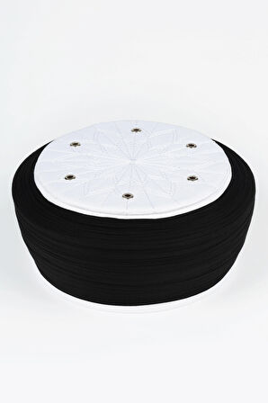 Talebe Sarığı - Siyah Kumaş - Beyaz Takke - Düz Sarım - Kuş Gözü - 7 metre