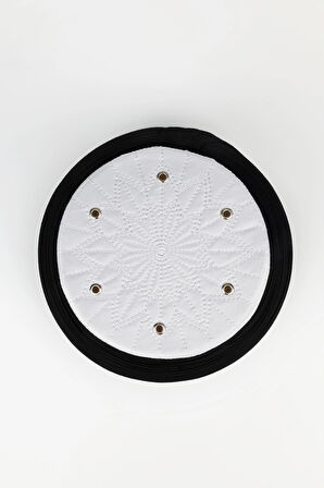 Talebe Sarığı - Siyah Kumaş - Beyaz Takke - Düz Sarım - Kuş Gözü - 7 metre