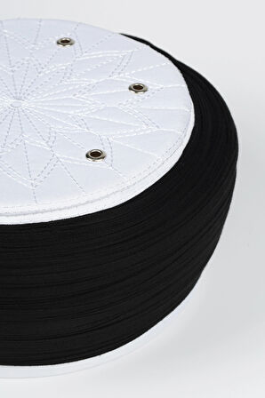 Talebe Sarığı - Siyah Kumaş - Beyaz Takke - Düz Sarım - Kuş Gözü - 7 metre