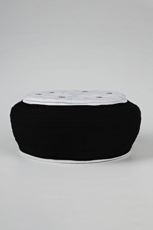 Talebe Sarığı - Siyah Kumaş - Beyaz Takke - Yuvarlak Sarım - Kuş Gözü - 5 metre