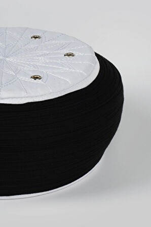 Talebe Sarığı - Siyah Kumaş - Beyaz Takke - Yuvarlak Sarım - Kuş Gözü - 5 metre