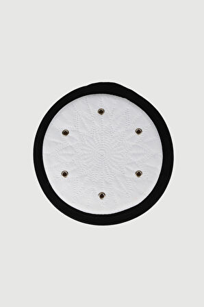 Talebe Sarığı - Siyah Kumaş - Beyaz Takke - Yuvarlak Sarım - Kuş Gözü - 5 metre