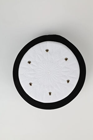 Talebe Sarığı - Siyah Kumaş - Beyaz Takke - Yuvarlak Sarım - Kuş Gözü - 7 metre