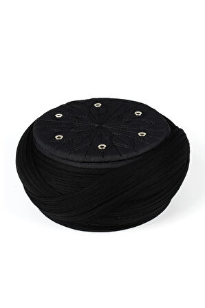 Talebe Sarığı - Siyah Kumaş - Siyah Takke - Çapraz Sarım - Kuş Gözü - 7 metre