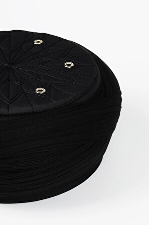 Talebe Sarığı - Siyah Kumaş - Siyah Takke - Çapraz Sarım - Kuş Gözü - 7 metre