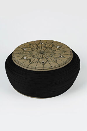 Talebe Sarığı - Siyah Kumaş - Yeşil Takke - Yuvarlak Sarım - Kuş Gözü - 7 metre