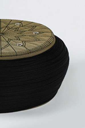 Talebe Sarığı - Siyah Kumaş - Yeşil Takke - Yuvarlak Sarım - Kuş Gözü - 7 metre