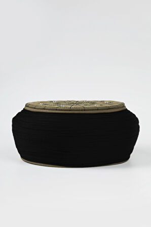 Talebe Sarığı - Siyah Kumaş - Yeşil Takke - Yuvarlak Sarım - Kuş Gözü - 7 metre