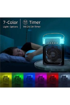 TST-2502CLR Buzlu Fan 600Ml Su Hazneli Su Buharı Püskürtmeli Masaüstü Vantilatör Zaman Ayarlı Serinletici Mini Klima Led Işıklı ve Koku Hazneli