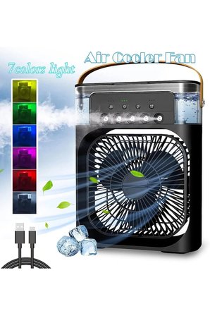 TST-2502CLR Buzlu Fan 600Ml Su Hazneli Su Buharı Püskürtmeli Masaüstü Vantilatör Zaman Ayarlı Serinletici Mini Klima Led Işıklı ve Koku Hazneli