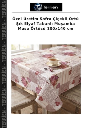 Özel Üretim Sofra Çiçekli Örtü Şık Elyaf Tabanlı Muşamba Masa Örtüsü 100x140 cm