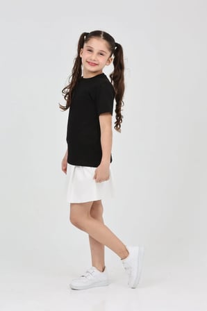 Kız çocuk siyah düz baskısız kısa kol basic casual-okul t-shirt
