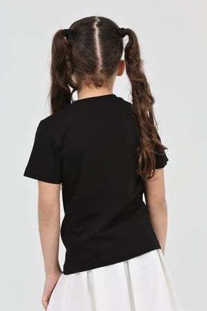 Kız çocuk siyah düz baskısız kısa kol basic casual-okul t-shirt