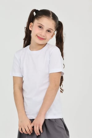 Kız çocuk beyaz düz baskısız kısa kol basic casual-okul t-shirt
