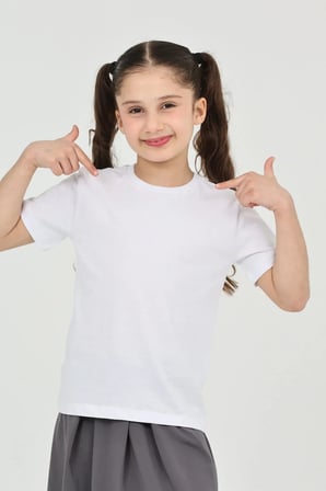 Kız çocuk beyaz düz baskısız kısa kol basic casual-okul t-shirt
