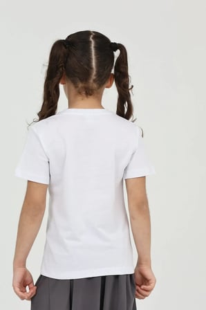 Kız çocuk beyaz düz baskısız kısa kol basic casual-okul t-shirt