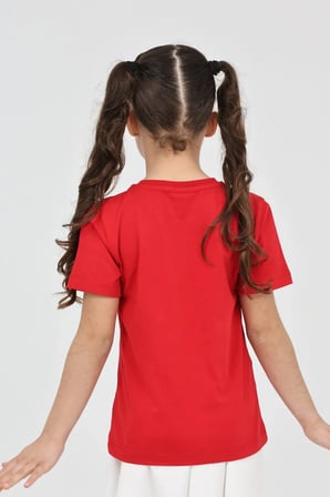 Kız çocuk kırmızı düz baskısız kısa kol basic casual-okul t-shirt