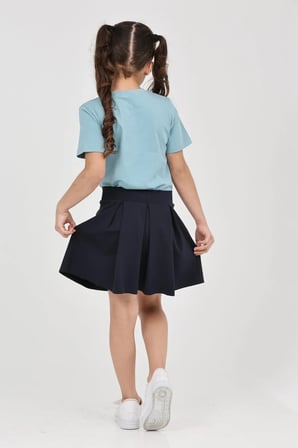 Kız çocuk düz baskısız kısa kol basic casual-okul t-shirt — Mint Yeşili