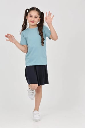 Kız çocuk düz baskısız kısa kol basic casual-okul t-shirt — Mint Yeşili