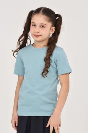 Kız çocuk düz baskısız kısa kol basic casual-okul t-shirt — Mint Yeşili