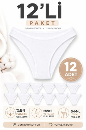TERMALSET İÇ GİYİM Kadın Gri 12'li Paket Pamuklu Bikini Külot Likralı Kumaş (S-M-L) Uyumlu