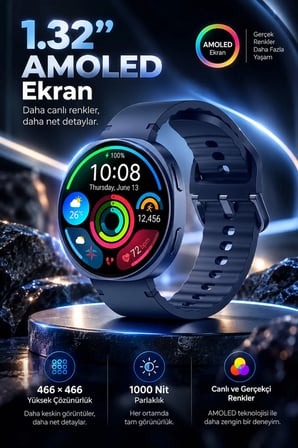 42mm Ultra İnce AMOLED Ekranlı Akıllı Saat Bluetooth Sesli Görüşme Arama Özellikli Metal Kasa